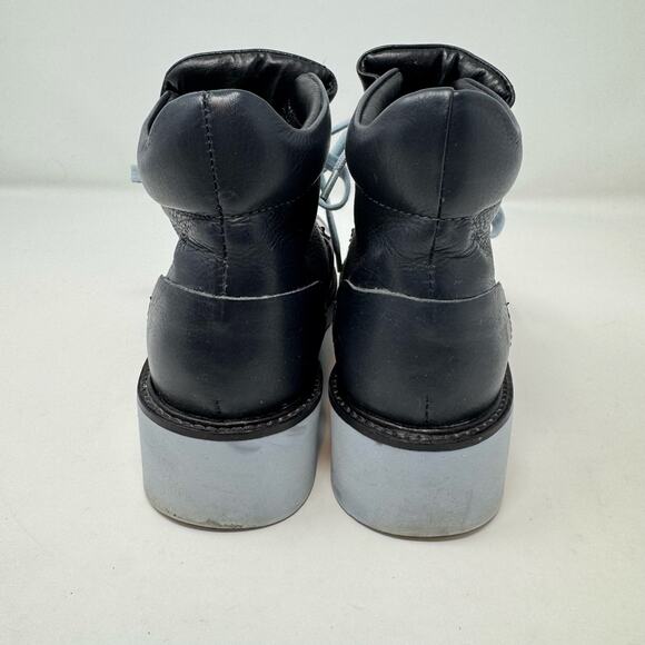 Urban Outfitters Platform Boots 6 Blue Leather Utility Combat Casual Wedge - Picture 6 of 11